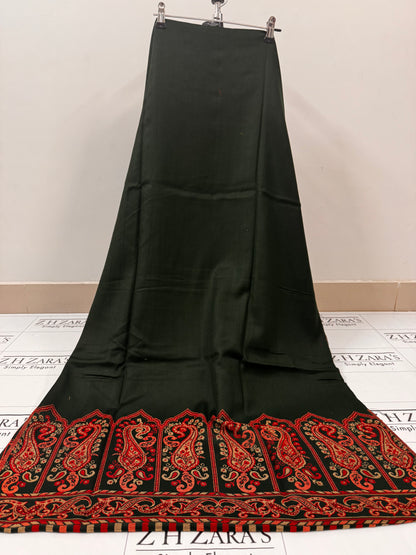 Bottle Green Gala Booti Pashmina 3pc