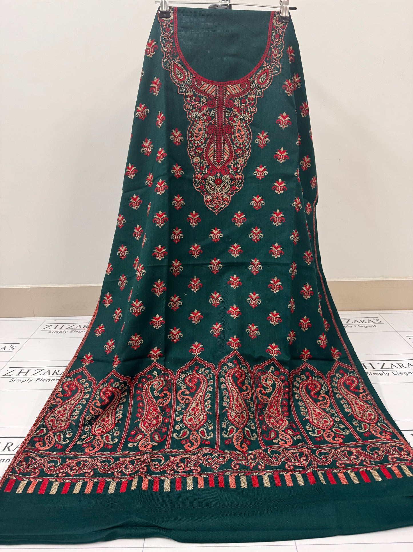 Peacock Green Gala Booti Pashmina 3pc