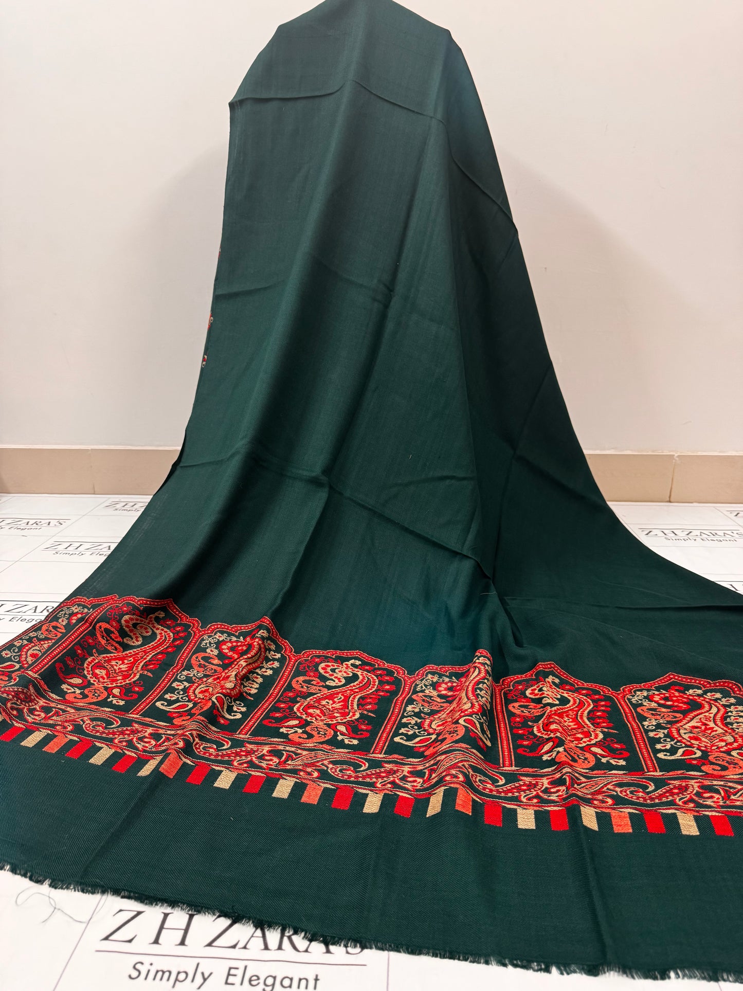 Peacock Green Gala Booti Pashmina 3pc