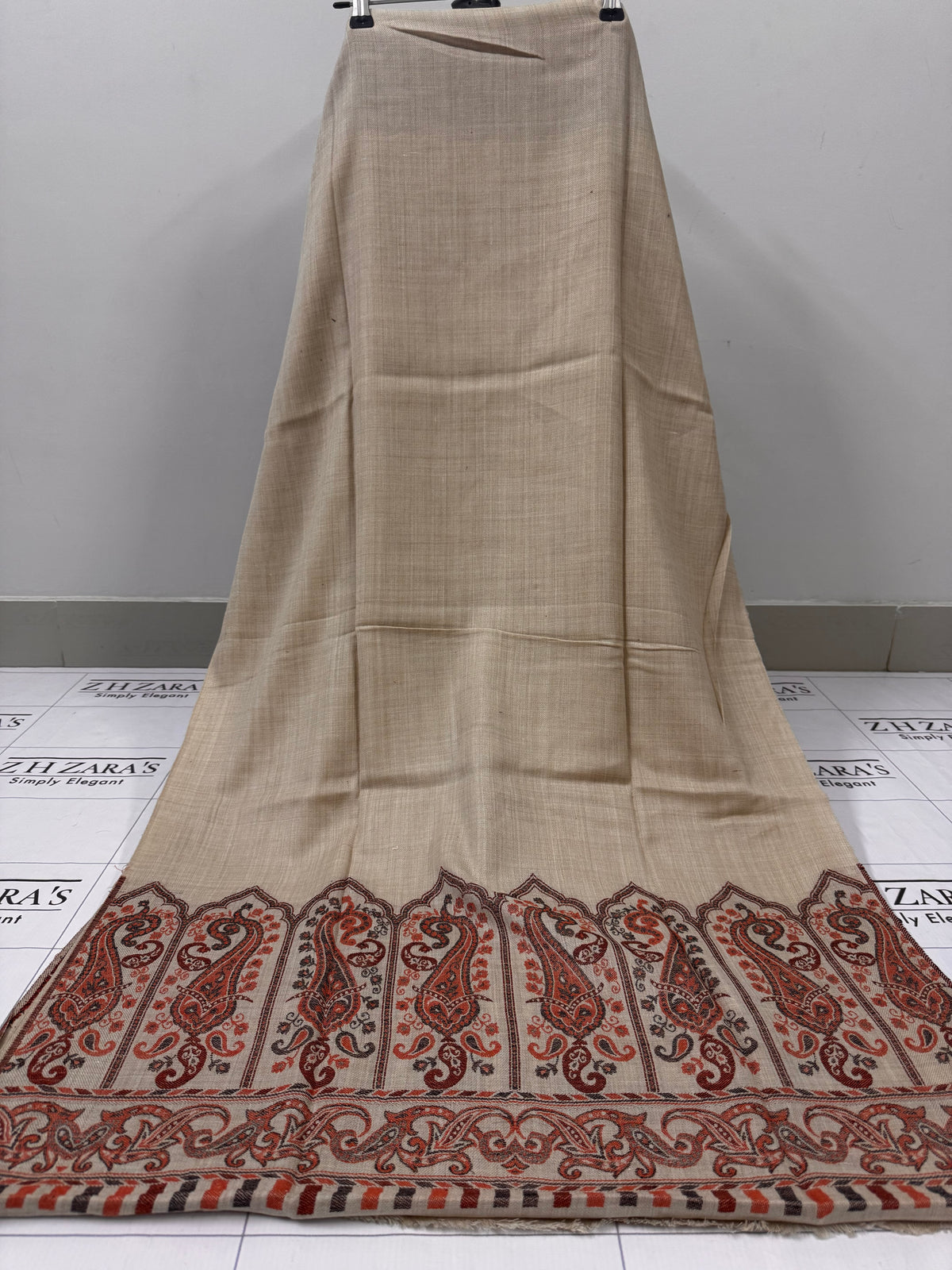 Cream Foan Gala Booti Pashmina 3pc
