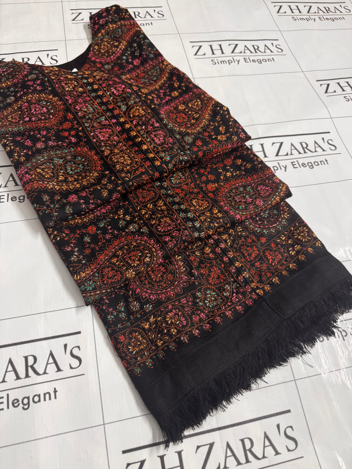 Black Needle Emb Pashmina Kaftan Shirt