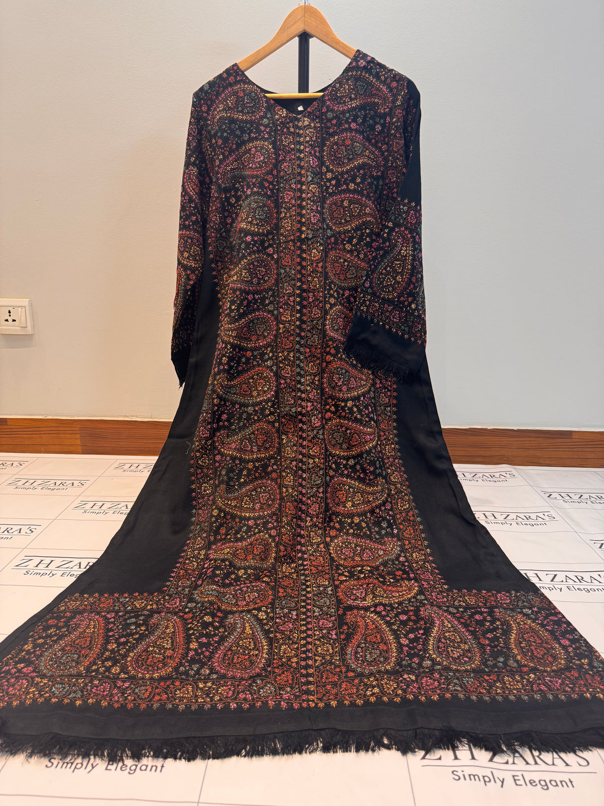 Black Needle Emb Pashmina Kaftan Shirt