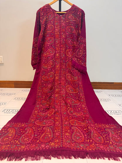 Magenta Needle Emb Pashmina Kaftan Shirt