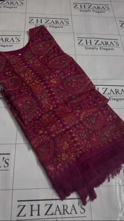 Magenta Needle Emb Pashmina Kaftan Shirt