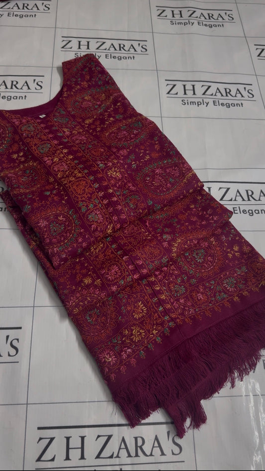 Magenta Needle Emb Pashmina Kaftan Shirt