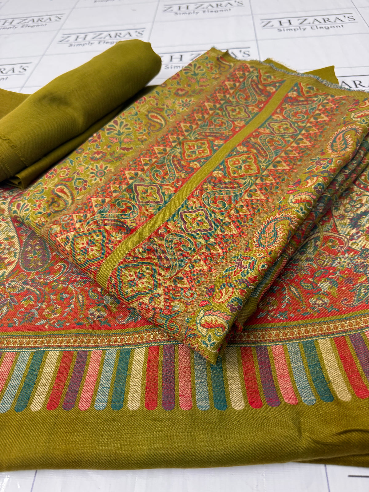 Dhani Green Full Kani Pashmina 3pc