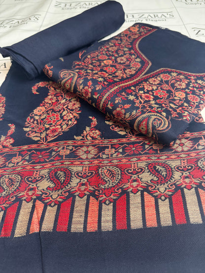 Gala Jaal Navy Blue Pashmina 3pc