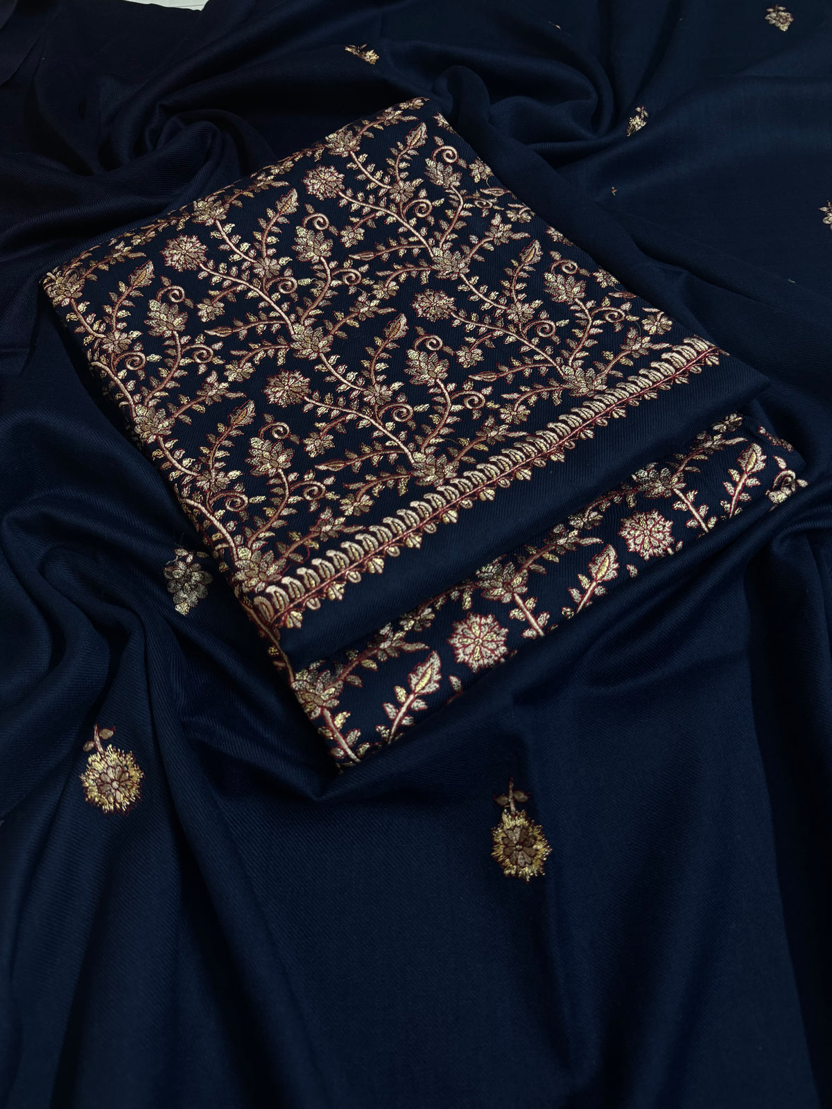 Navy Blue Shahi Pashmina 3pc