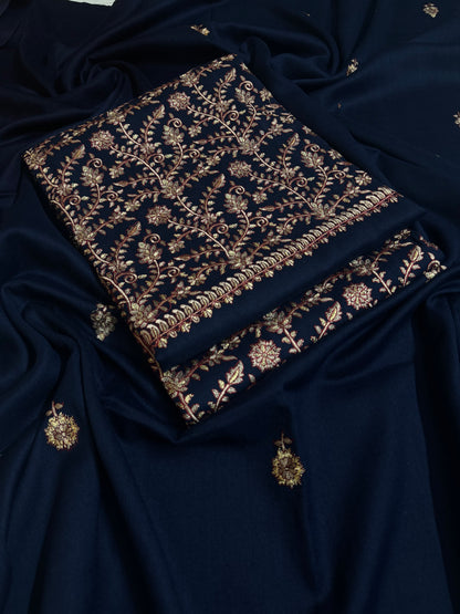 Navy Blue Shahi Pashmina 3pc