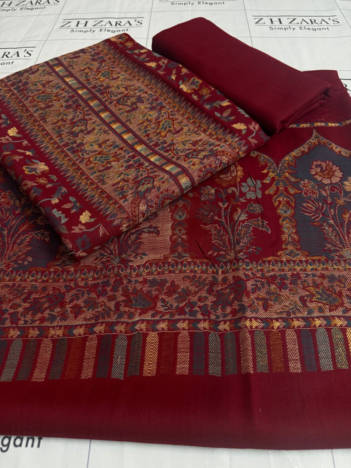 Maroon Taj Kani Pashmina 3pc