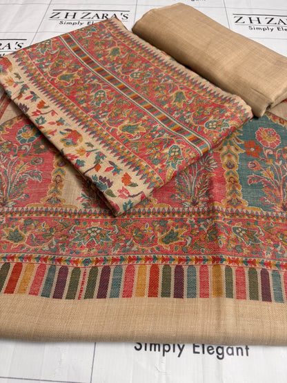 Cream Beige Taj Kani Pashmina 3pc