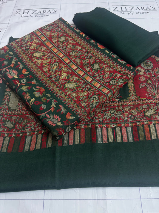 Bottle Green Taj Kani Pashmina 3pc