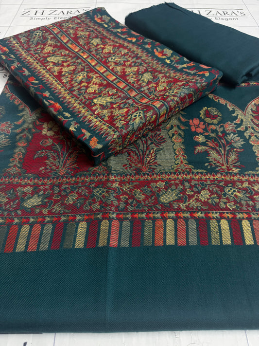 Peacock Teal Taj Kani Pashmina 3pc
