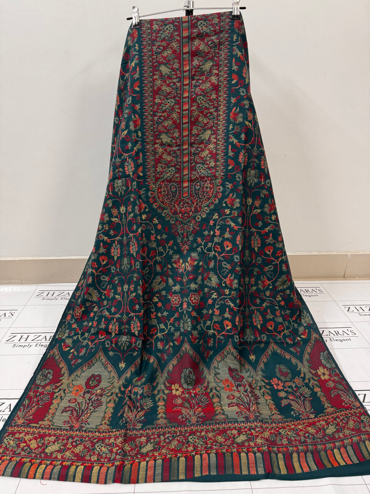 Peacock Teal Taj Kani Pashmina 3pc
