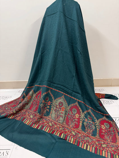 Peacock Teal Taj Kani Pashmina 3pc