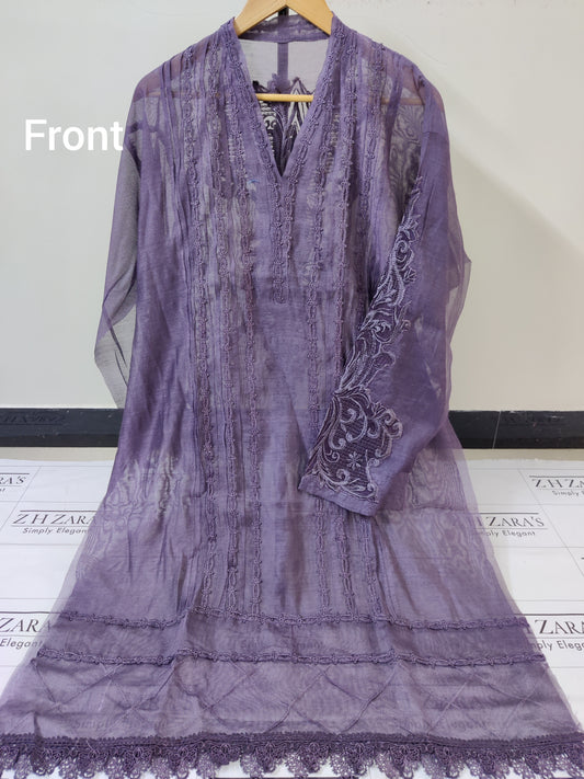 Smoky Lavender Cutwork Silk Applique 2pc
