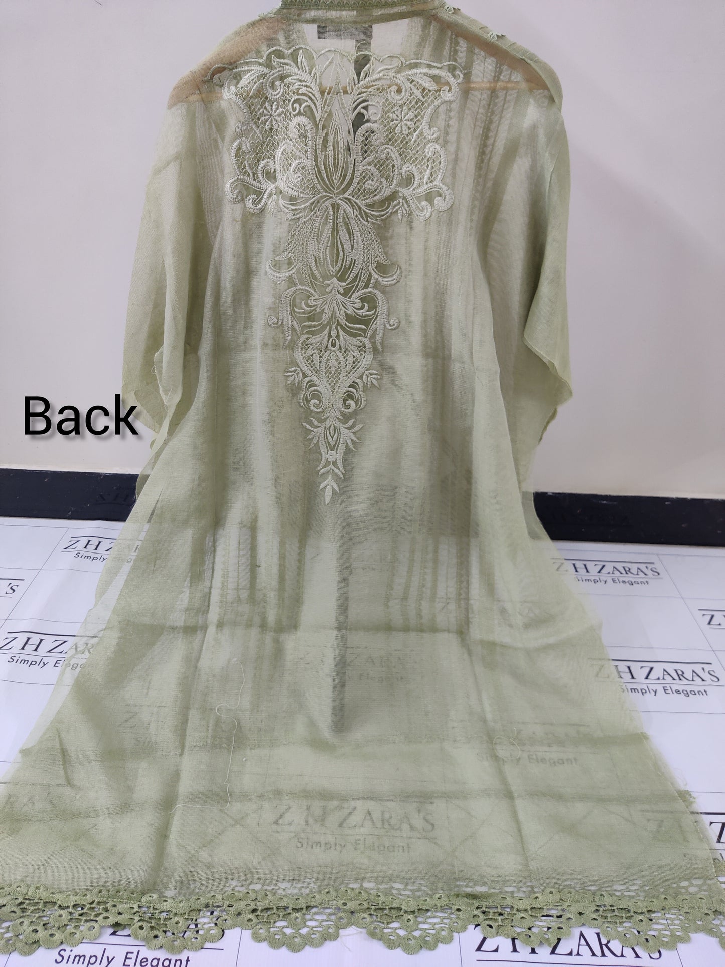 Olive Mint Green Cutwork Silk Applique 2pc