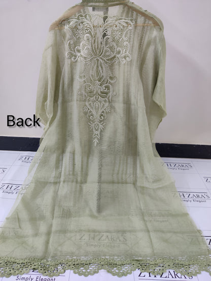 Olive Mint Green Cutwork Silk Applique 2pc