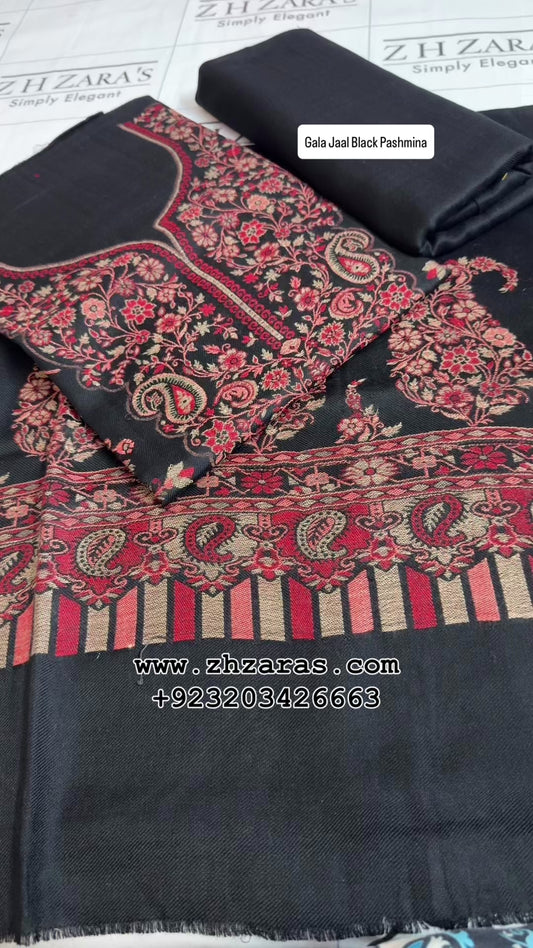 Gala Jaal Black Pashmina 3pc