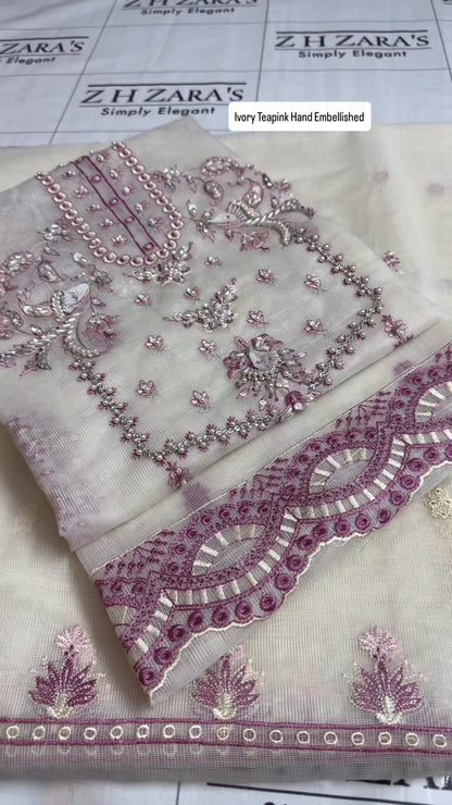 Ivory Tea Pink Hand Embellished