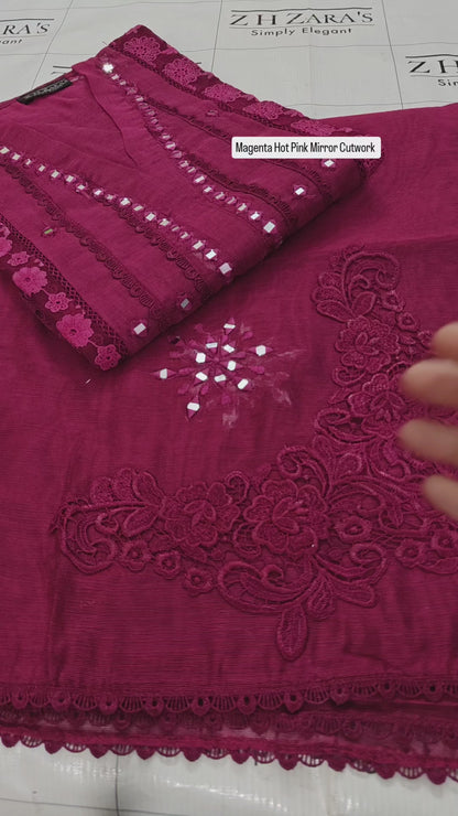 Magenta Mirror Cutwork 2pc