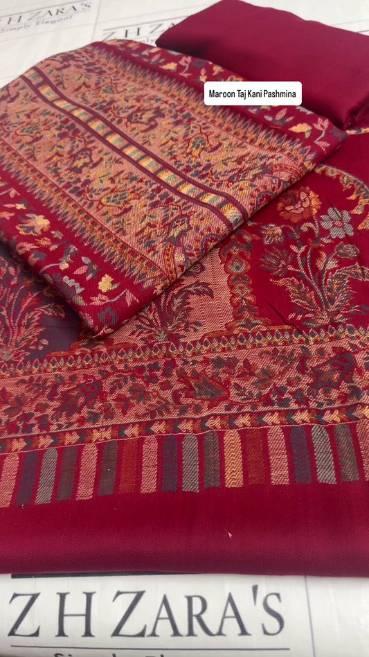 Maroon Taj Kani Pashmina 3pc