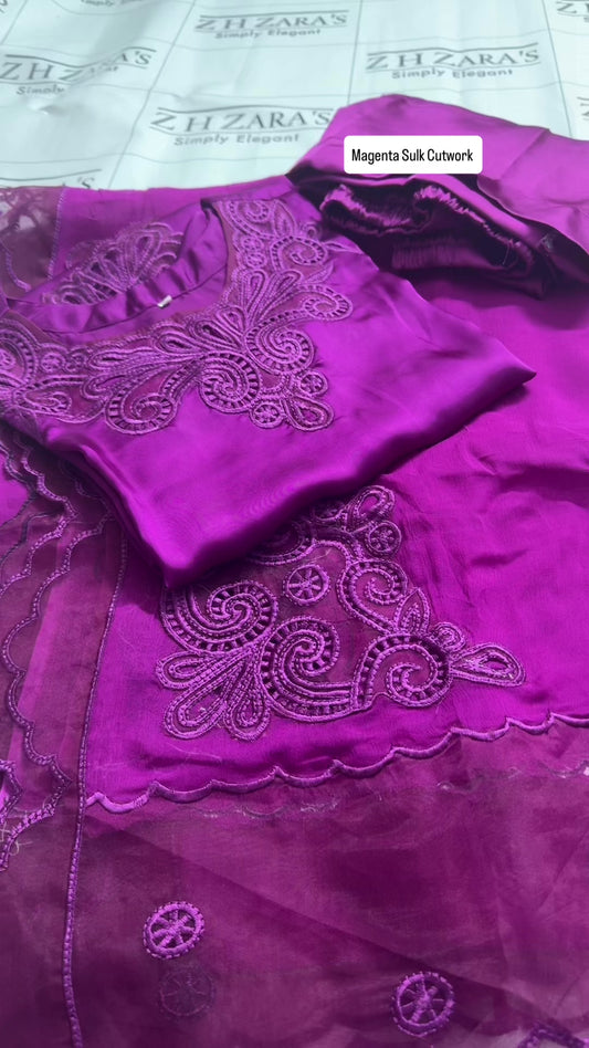Magenta Silk Cutwork 3pc