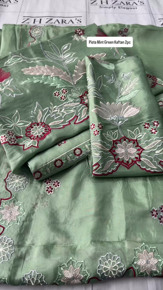 Pista Mint Green Kaftan 2pc