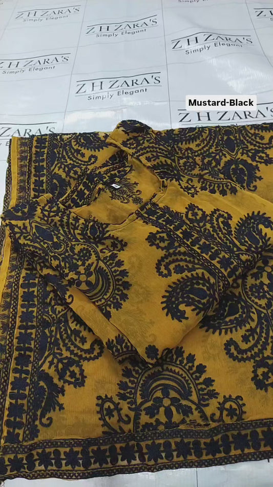 Mustard Black Stitched 2pc