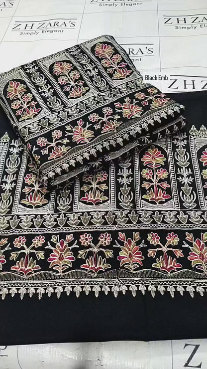 Embroidered Black Pashmina 3pc