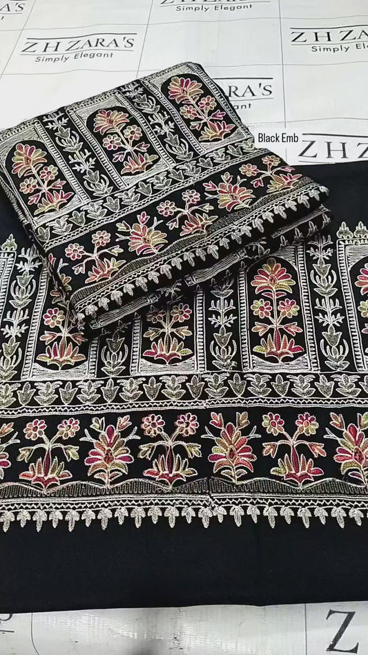 Embroidered Black Pashmina 3pc