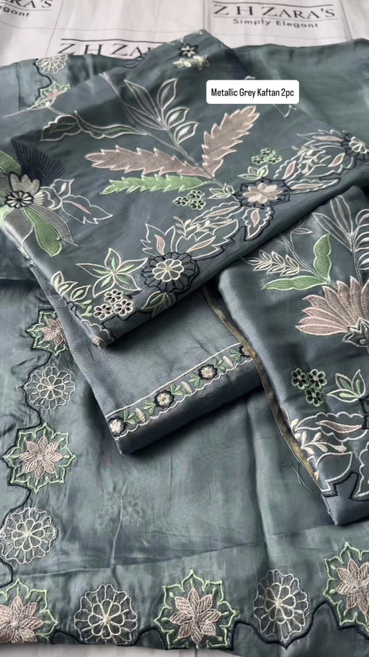 Metallic Grey Kaftan 2pc