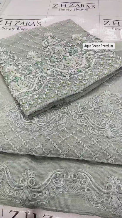 Premium Aqua Green Hand Embellished