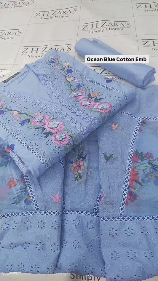 Luxury Lawn Ocean Blue 3pc