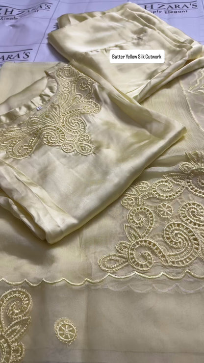 Butter Yellow Silk Cutwork 3pc