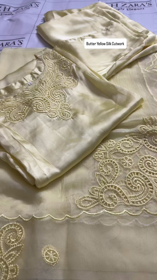 Butter Yellow Silk Cutwork 3pc