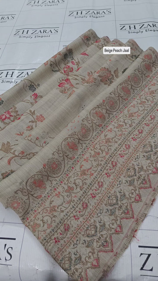 Beige Peach Jaal Kani Pashmina Shawl