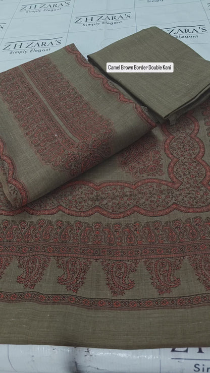 Camel Brown Border Double Kani Pashmina 3pc