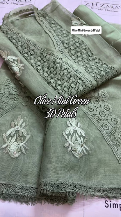 Olive Green 3d Petals 3pc