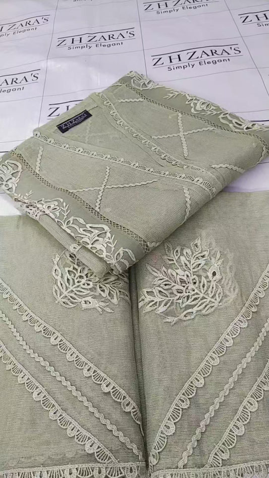Duppata Cutwork Olive Green 2pc