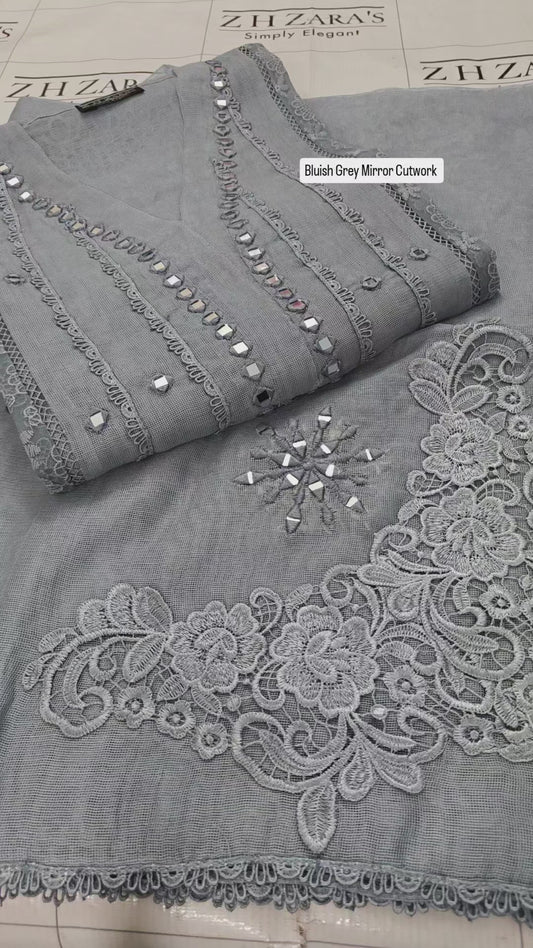 Bluish Grey Mirror Cutwork 2pc