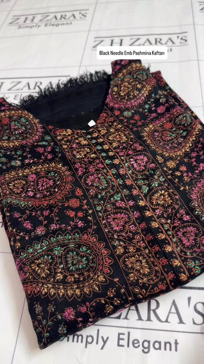 Black Needle Emb Pashmina Kaftan Shirt