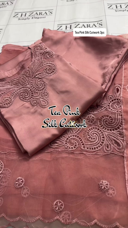 Tea Pink Silk Cutwork 3pc
