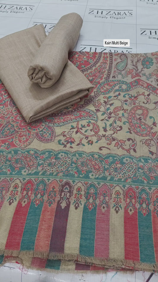 Kairi Multi Beige Kani Pashmina 3pc