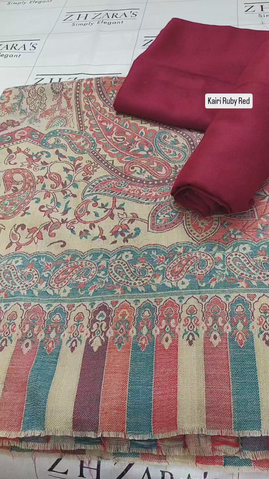 Kairi Ruby Red Kani Pashmina 3pc