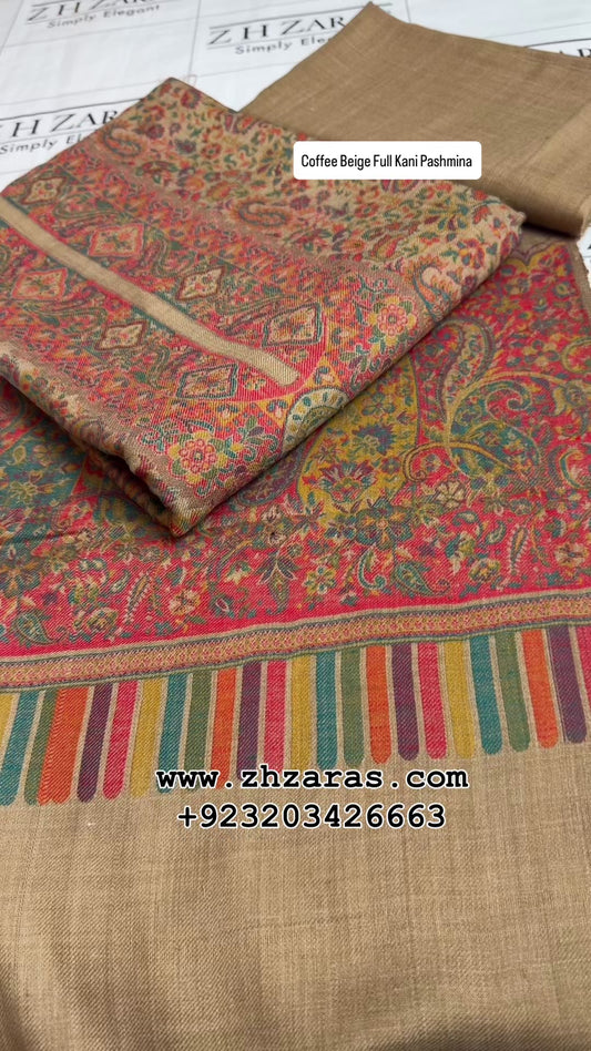 Coffee Beige Full Kani Pashmina 3pc