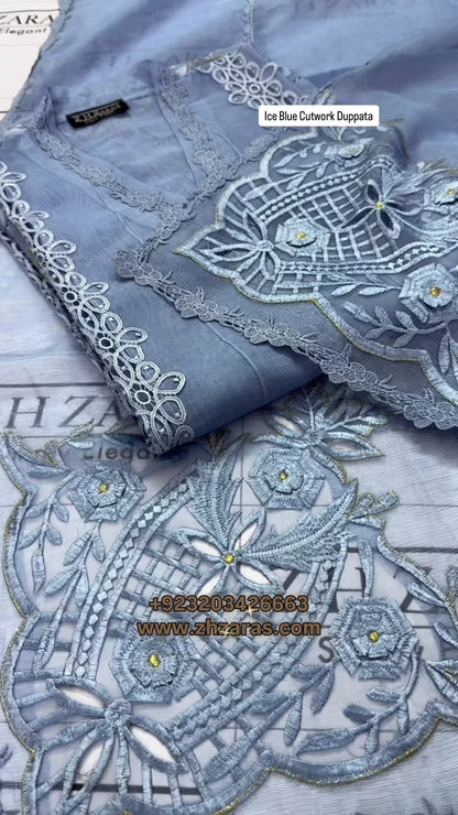 Ice Blue Duppata Cutwork 2pc