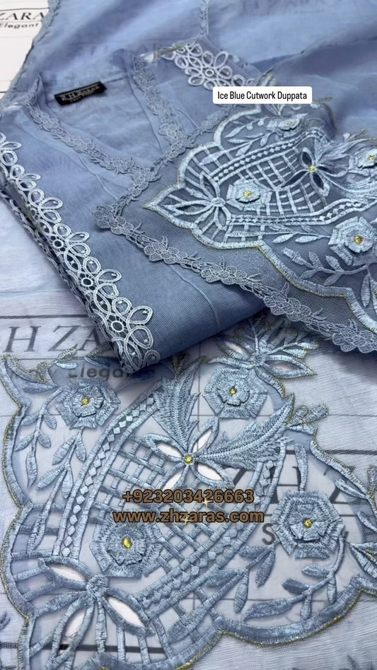 Ice Blue Duppata Cutwork 2pc