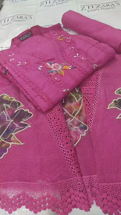 Mulberry Deep Pink Khaddar 3pc