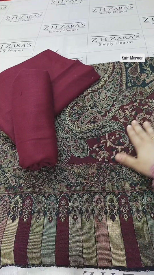 Kairi Maroon Kani Pashmina 3pc